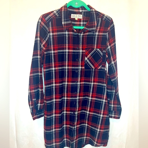 Pink Rose Flannel Button Up Dress/Tunic - Picture 1 of 4